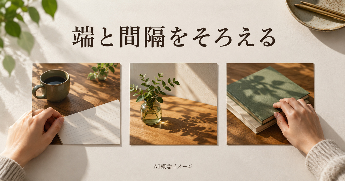 三枚の写真の端と隙間をそろえるAI概念イメージ