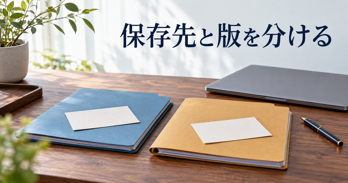 元画像と編集版を分ける二つのフォルダーのAI概念イメージ