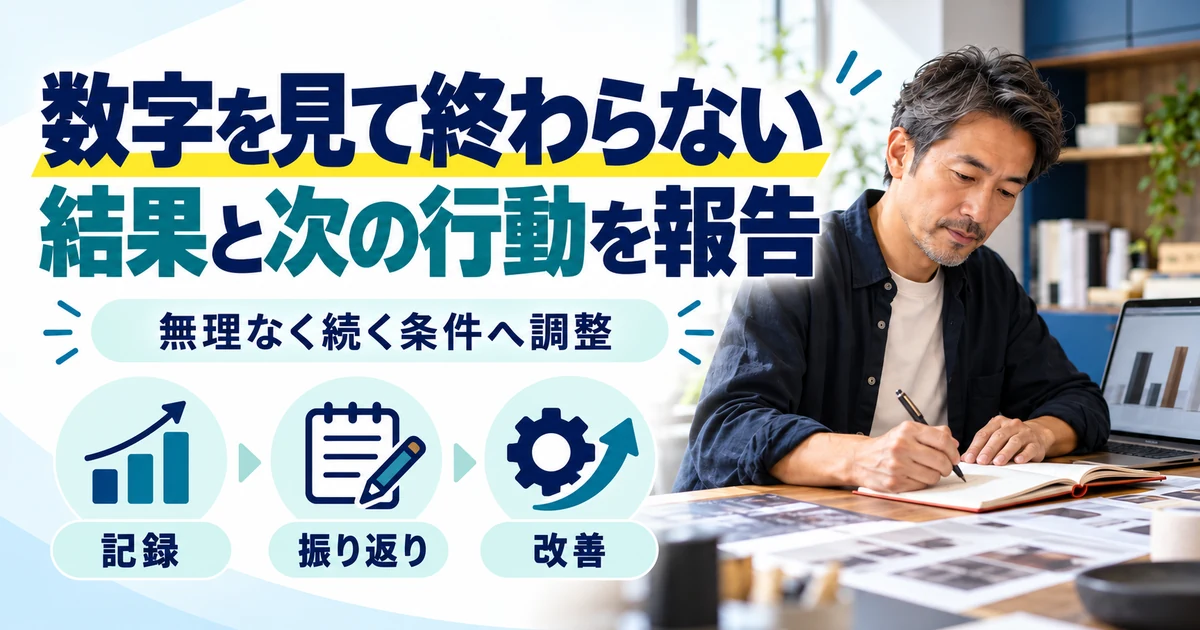 SNS運用代行の副業:数字を見て終わらない、結果と次の行動を報告。記録・振り返り・改善を図解