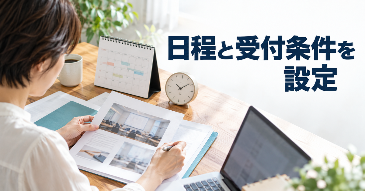 講座の開催日時と予約締切を照合する手元