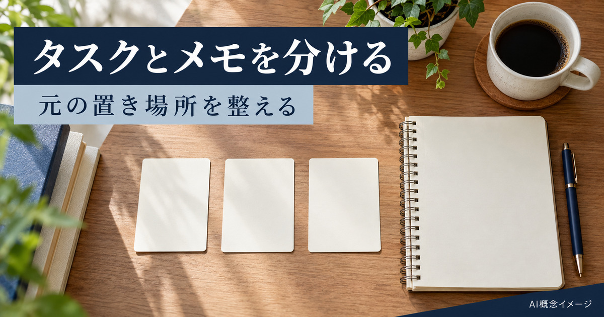 タスクとメモを分けて整理するAI概念イメージ