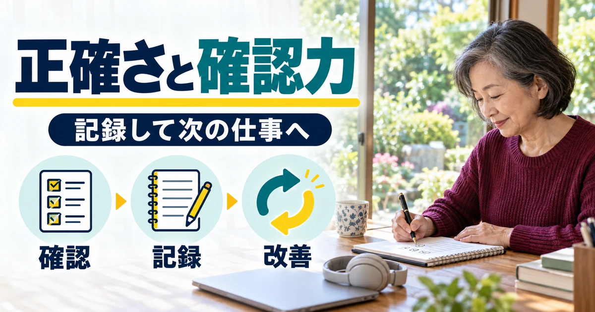 文字起こしの副業:正確さと確認力。確認・記録・改善を図解