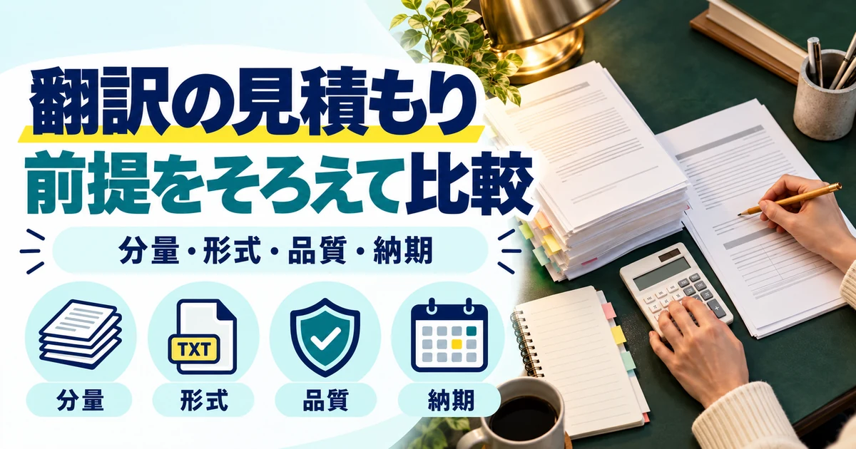 翻訳の副業：翻訳の見積もり、前提をそろえて比較。分量・形式・品質・納期を図解