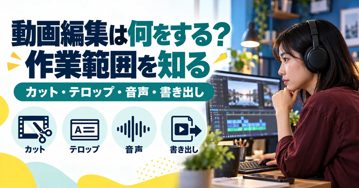 動画編集の副業:動画編集は何をする?、作業範囲を知る。カット・テロップ・音声・書き出しを図解