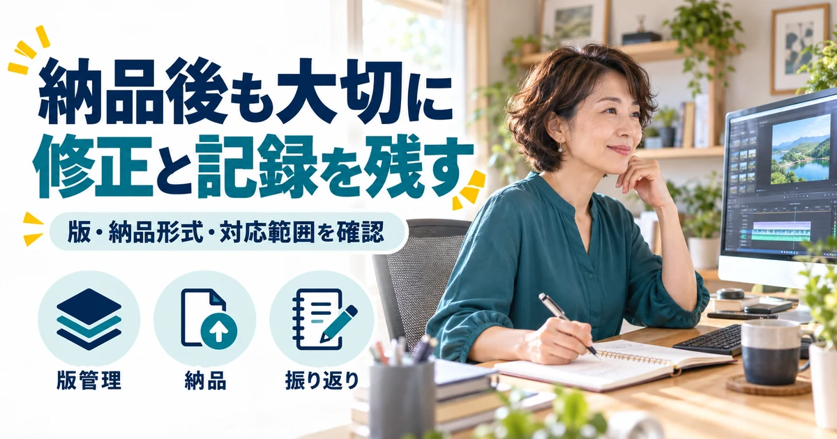 動画編集の副業:納品後も大切に、修正と記録を残す。版管理・納品・振り返りを図解