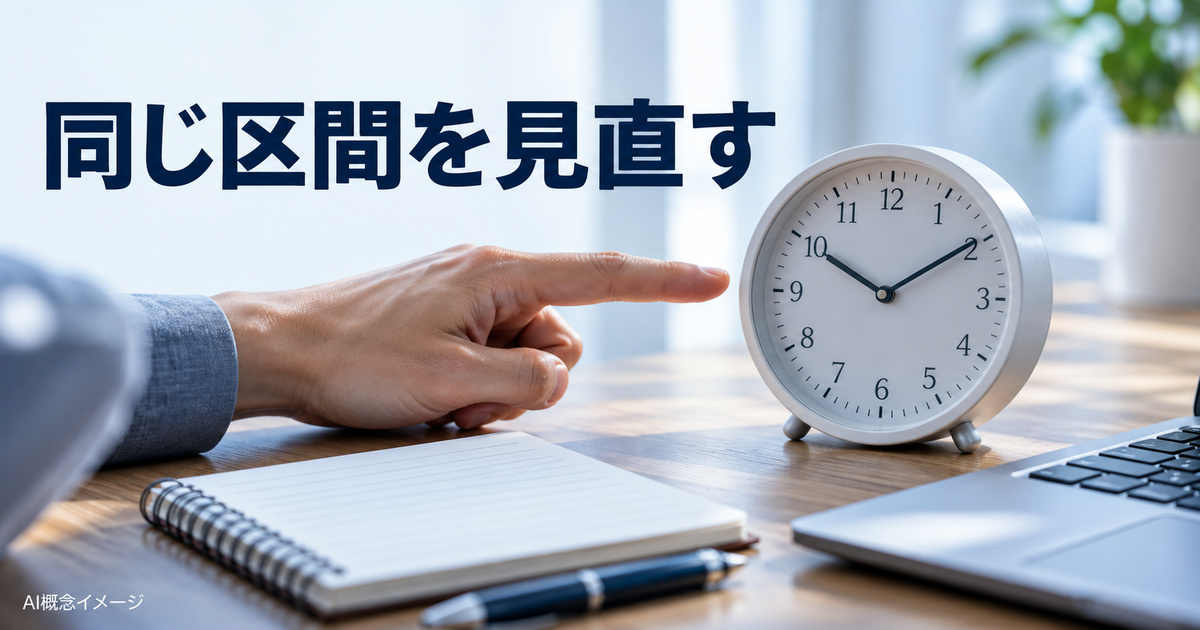同じ区間へ戻る目印を考える時計とノートのAI概念イメージ