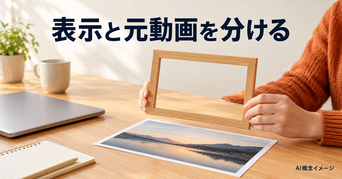 見える範囲と元の映像を分けて考える写真と枠のAI概念イメージ