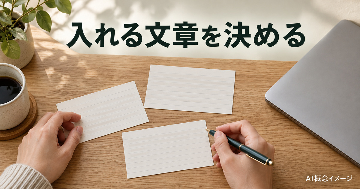 入力する三文をカードで整理するAI概念イメージ