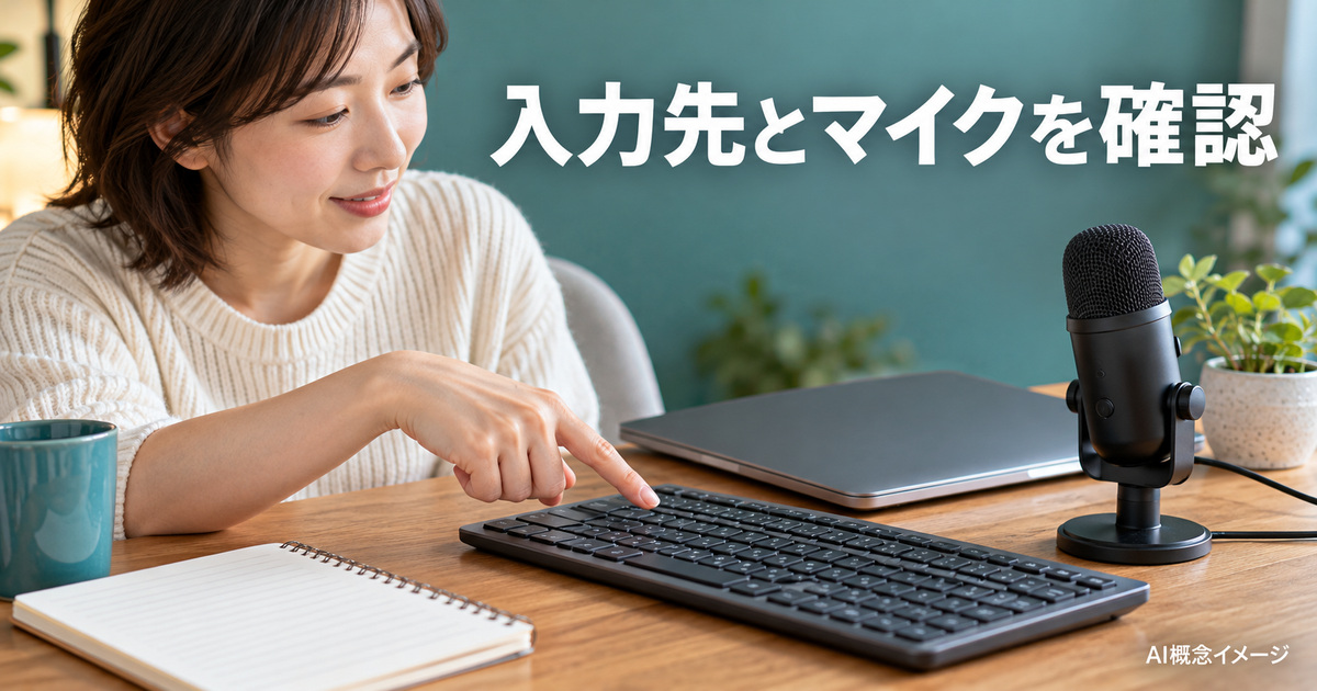入力先とマイクの条件を考えるAI概念イメージ