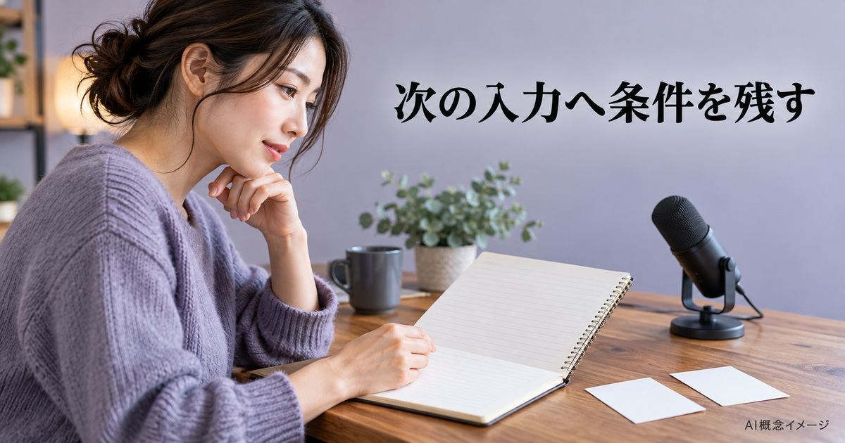 次の音声入力の条件を記録するAI概念イメージ