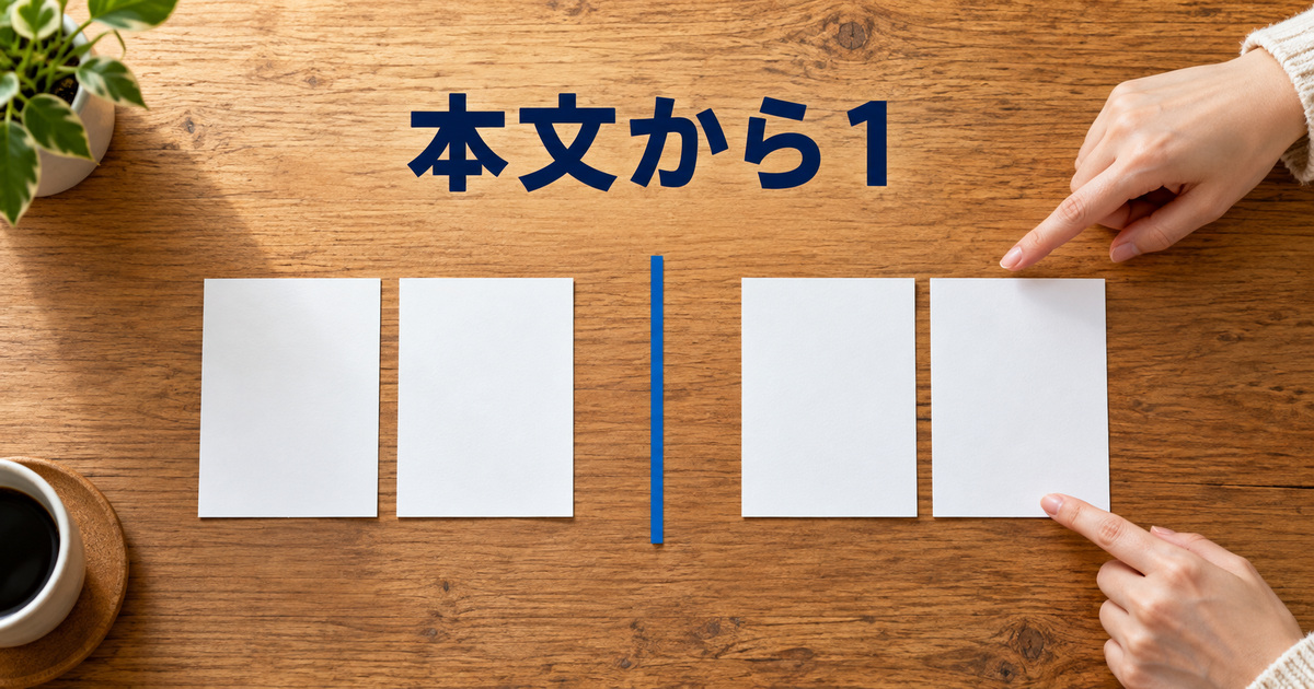 二枚ずつの紙を青い境界で分けて前置きと本文を考える概念イメージ