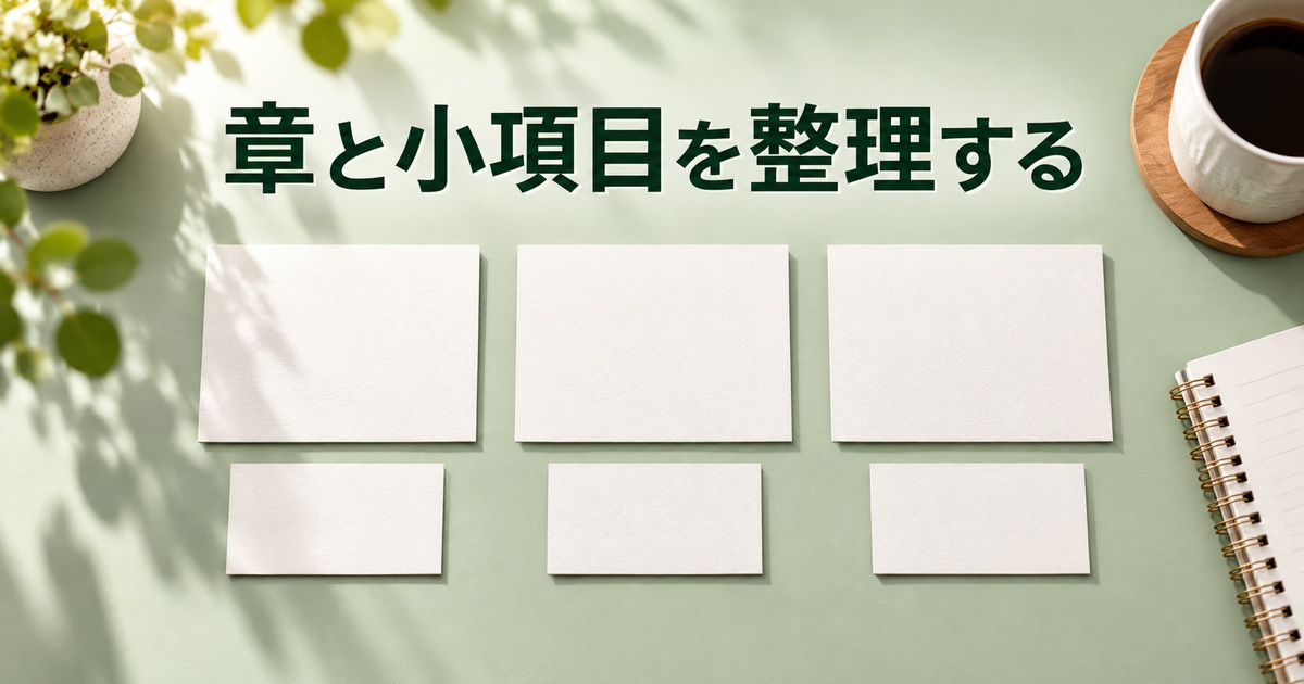 三つの章と各章の小項目を組にして整理する写真イメージ