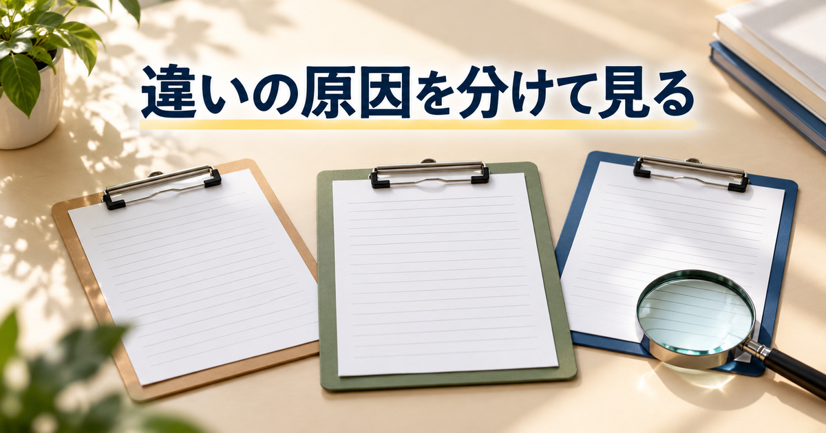 項目・文字・番号の違いを別々に確かめる写真イメージ